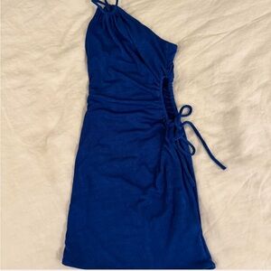 Peppermayo Royal Cobalt Blue One-Shoulder Side-Tie Mini Dress